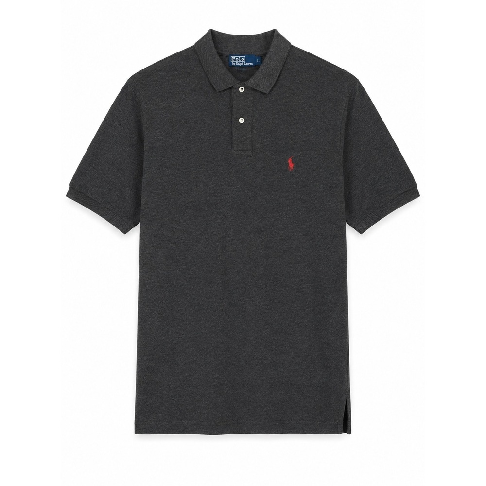Polo Ralph Lauren Mens Large Charcoal Gray Heather Short Sleeve Pique Polo Shirt
